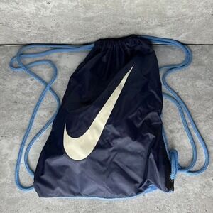 NIKE navy Blue Two Tone Reversible Nylon Drawstring String logo Backpack #gym
